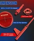 Aluminum Transmission Fill Tool Kit For Mercedes Benz 725.0 9GTronic 9Speed ATF Fluid Filling Adapter Oil Change Must Have Pro Grade Includes Drain Tool M12 X 1.5 Adapter Pan Spanner And Carrying Case, red adapter parts