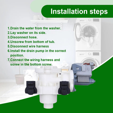 Washer Drain Pump Replacement Kit For Whirlpool Maytag Amana Washers W10391443 Replaces 3020184 AP6020786 PS11754106 EAP11754106 No Fuss Plug And Play Install Fits Models WFW70HEBW0 WFW80HEBC1 WFW80HEBW0 WFW8640BC0 WFW8640BC1 WFW8640BW0 installation steps