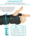 Carpal Tunnel Wrist Brace With Splint For Left Or Right Hand Adjustable Night Support showing measurement for universal fit.
