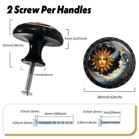4 Pack Dope Sun And Moon Celestial Cabinet Knobs Round Acrylic Drawer Pulls with Vintage Starry Sky Design screws included