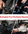 46 Piece Drive Socket And Ratchet Set With 72 Tooth Reversible Ratchet, Extension Bar Kit shown in use for automotive repairs