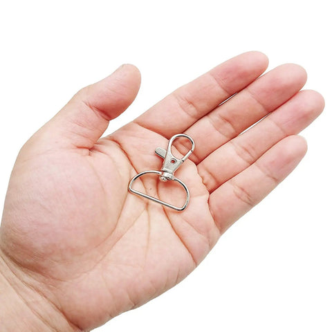 Legit Heavy Duty Swivel Hook Clasps 40 Piece Kit 1 Inch D Ring Connectors For Lanyards Bags And Craft Projects Solid metal clasp in hand.