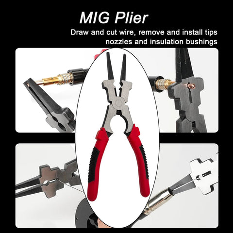 MIG welding plier with red grips; part of an 8-piece welding tools set.