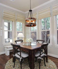 Round Wood And Metal Chandelier With Three Lights Dope Modern Farmhouse Pendant Lighting For Kitchen Island Or Hallway.