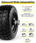 Flat Free Lawn Mower Tire and Wheel Set 11 By 6.00 By 5 Front Solid Tires for Zero Turn Mowers with universal bearings and spacers