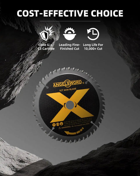 10 Inch Table Saw And Miter Saw Blade Set With 40T For Ripping And Cross Cutting And 60T For Fine Finish Wood Cutting 5/8 Inch Arbor 0.098 Inch Kerf Tungsten Carbide Teeth 2 Pack, featuring blade front view with specs.