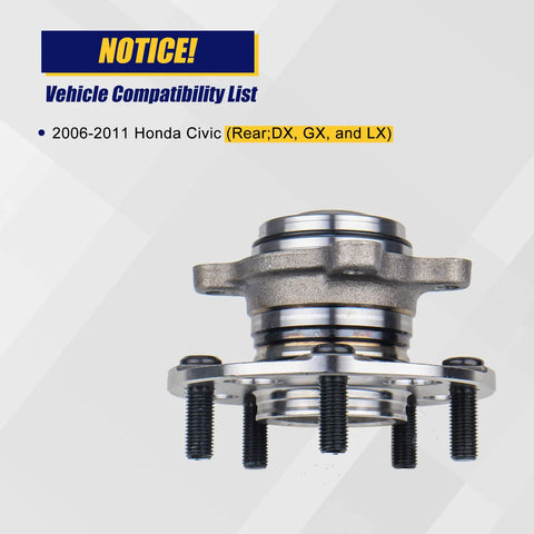 Front view of Rear Wheel Hub And Bearing Assembly 512257 2 Pack Set Compatible With Honda Civic 2006-2011 with ABS 5 lug