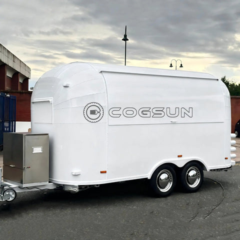 Premium Fully Equipped Food Trailer With Complete Mobile Kitchen Setup Designed For Street Vendors And Festival Catering A Ready To Roll Turnkey Business Rig Built For Serious Hustle in white with steel features.