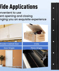 4 Pack 8 Inch Heavy Duty Piano Hinges Built Like A Tank For Rock Solid Cabinet Doors And Furniture Builds Featuring Smooth Black Stainless Steel Finish And Quick No Sweat Installation With All Screws, shown with various applications.
