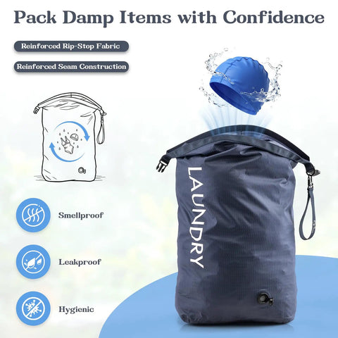No Cap Vacuum Compression Travel Laundry Bag With Waterproof Wet Dry Organizer Odor Proof Storage. Nylon bag with strap.