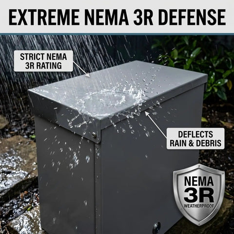 Built Tough Heavy Duty Galvanized Steel Electrical Junction Box Nema 3r Outdoor Enclosure 10 By 8 By 6 Inch With Keyed Lock deflecting rain.