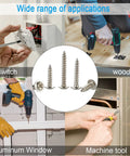 Top Shelf Boss Pack 420 Piece Phillips Truss And Wafer Head Self Tapping Wood Screws Assortment Kit With Washers M2 M3 M4 Metric Sizes Nickel Plated Carbon Steel for wood and aluminum applications.