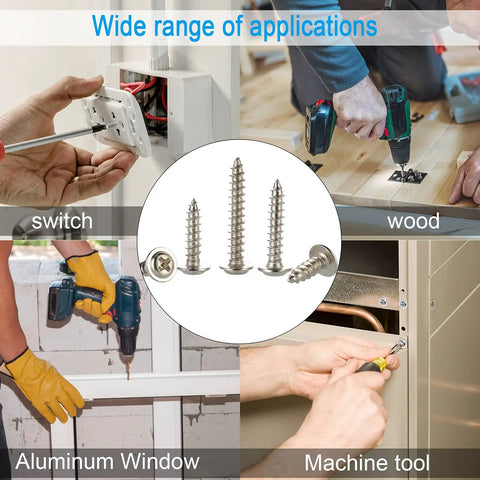 Top Shelf Boss Pack 420 Piece Phillips Truss And Wafer Head Self Tapping Wood Screws Assortment Kit With Washers M2 M3 M4 Metric Sizes Nickel Plated Carbon Steel for wood and aluminum applications.