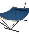 Curved Bar Hammock With Stand For Two People Heavy Duty Frame Detachable Pillow And Portable Carrying Bag For Outdoor And Indoor Use Navy Blue