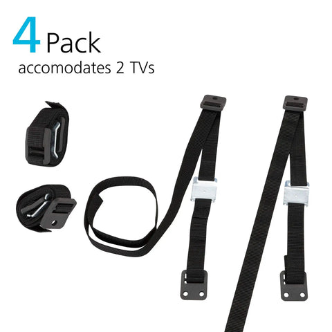 Universal TV Security Straps Four Pack For Wall Furniture And Anti Tip Configurations secure your TV to wall or furniture, black straps