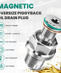 Rugged Oversize Piggyback Oil Drain Plug M12.1x1.25 Crafted From Top Notch 304 Stainless Steel Features A Wrench And Gasket Kit