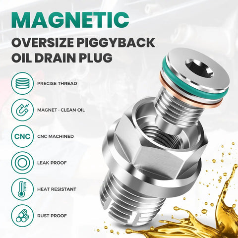 Rugged Oversize Piggyback Oil Drain Plug M12.1x1.25 Crafted From Top Notch 304 Stainless Steel Features A Wrench And Gasket Kit