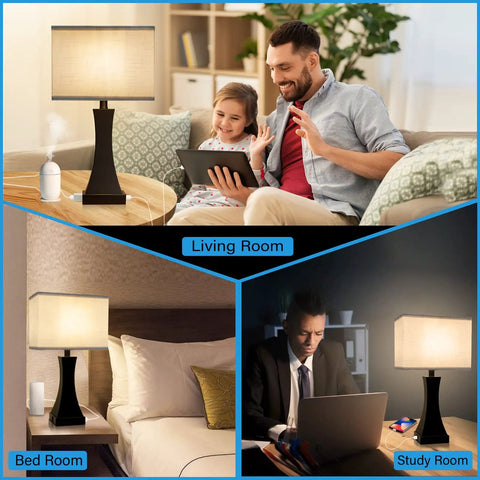 Table Lamp For Bedroom With 3 Way Dimmable Touch Control Dope Bedside Lamp in living room, bedroom, and study room with USB ports