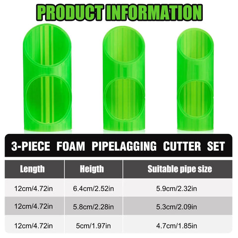 6 Pack Foam Pipe Insulation Cutter Kit, DIY Friendly Tube Cutting Guide Tools in 15mm 22mm 28mm Sizes, Durable Green