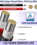 10AWG solar panel wire with tinned copper core, black/red XLPO insulation, 2x 50ft 10AWG Solar Panel Wire Kit for off-grid use