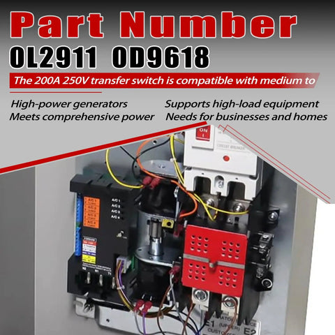 200A Automatic Transfer Switch With Handle For 250V 2 Pole Generator Replacement Part 0L2911 0D9618 Compatible Switch Assembly, installed