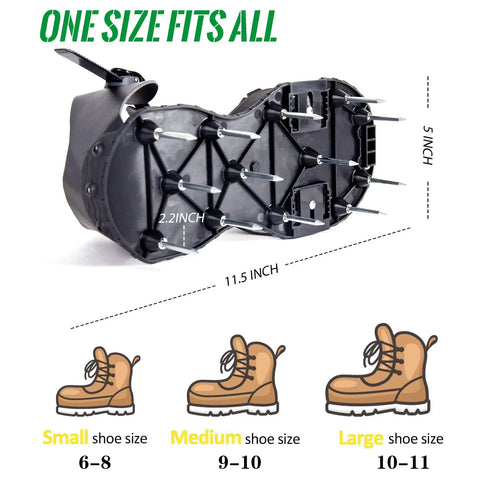 Heavy Duty Lawn Aerator Shoes With Spikes For Effortless Yard Aeration and Healthy Grass Growth durable lightweight grass spike shoes with size chart.