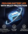 Prolong battery life with multi-protection for 36V 100Ah LiFePO4 Battery With Bluetooth Low Temp Protection features.