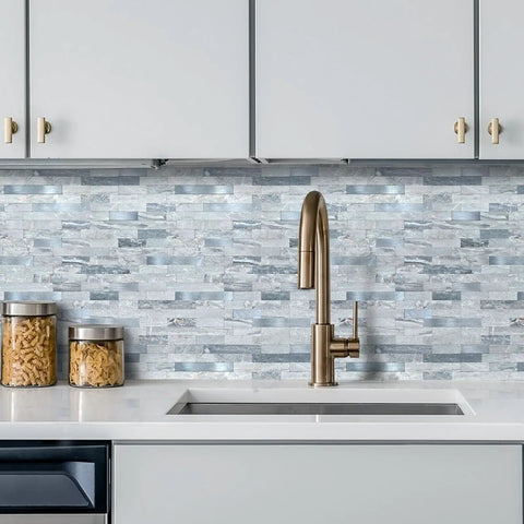 Ten Sheets Peel And Stick No Mess Install Backsplash Subway Tile For Kitchen Fireplace And Bathroom Stone Look Marble Gray Blue Real Textured