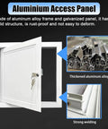 Heavy Duty Aluminum Attic Access Hatch Panel With Solid Lock And Key Smooth Flush Mount Ceiling Inspection Door open, showcasing quality.