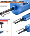 DaduoRi 2-inch dry core drill bit with three adapters (SDS Max/SDS Plus/1/2 in hex) in blue housing for masonry and concrete