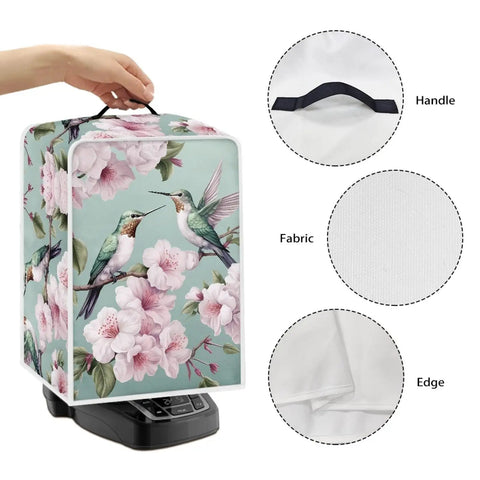 Real Deal Retro Green Hummingbird Plumeria Coffee Machine Covers Waterproof Polyester kitchen appliance protector with fabric handle.