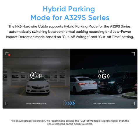 Split image showing daytime and nighttime car parking, illustrating Type C HK6 Hardwire Kit With 8 Piece Fuse Tap For A329S And A119M Pro.