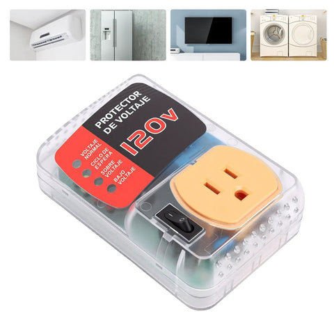 Ride Safe Voltage Protector And Surge Block Outlet Keeps Your Fridge Air Conditioner And Tv Locked Down From Crazy Power Freakouts With 20 Amp 2400 Watt Overvoltage Guard Us Plug, clear view of front with power switch.