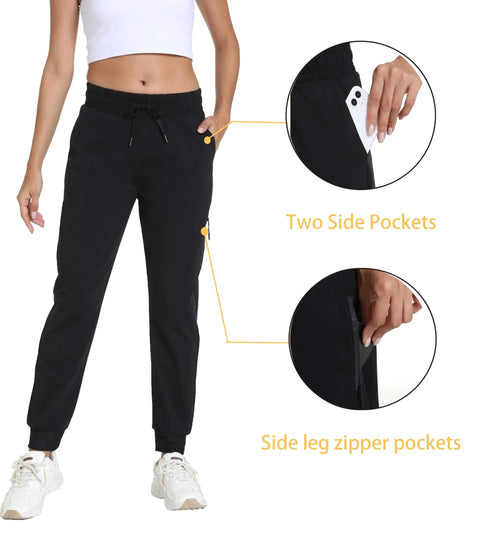 Women's Lightweight Hiking Joggers With Quick Dry Fabric, Breathable Outdoor Pants With Pockets For Camping, Travel, Black, Size Small