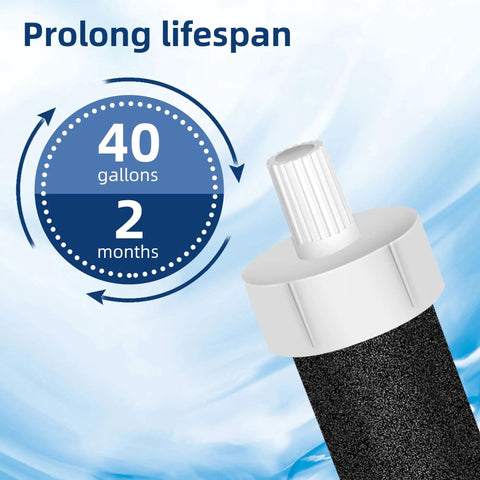 Water Bottle Filter Replacement for BB06 6 Pack Stainless Steel Finish, easy to install, lifespan 40 gallons or 2 months