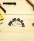 Ditch The Rough Edges With These 12 Assorted Flap Wheel Buffing Sets For Grinding Heads That Crush Deburring Metal And Drill Bits To Polish Complex Shapes Like A Boss, assorted flap wheels on wooden surface.
