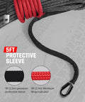 Heavy Duty Synthetic Winch Rope One Quarter Inch By 50 Foot With 10000 Lbs Break Strength, showing 5ft protective sleeve.