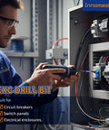 Electrician using Pro Grade 13Piece ECX Bit Set FPH2 with Phillips Pozidriv Slotted Bits for Impact Drivers on electrical panel.