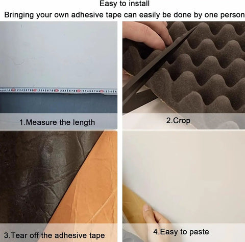 Game Changing High Density Acoustic Foam Panels With Self Adhesive Backing For Recording Studio installation steps shown.