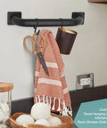 Heavy Duty 12 Inch Square Matte Black Staircase Handrails In A Two Pack Feature Solid Steel Construction For Indoor And Outdoor Step Support With Wall Mount Safety Grab Bars And Smooth Gate Handles Built Like A Damn Tank To Catch You Securely On Slippery with scissors and towel hung on it.