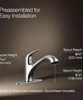 Jolt Pull-Out Kitchen Faucet With Two-Function Sprayhead, Touch Control, 1.5 GPM, Chrome Finish, dimensions labeled
