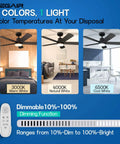 Dimmable 42 Inch White Ceiling Fan With Integrated Led Light And Smart Remote Dead Quiet Dc Motor three color temperatures displayed.