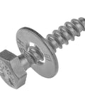 Heavy Duty Lag Screw Kit Quarter Inch By One And One Half Inch Lag Screws With One Hundred Flat Washers Hot Dip Galvanized For Outdoor Wood Projects Meets ASTM A307 ASME B18 2 1 Industrial Commercial Grade close-up of 1/4 x 1-1/2 in screw and washer.