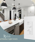 Modern kitchen with white cabinets and a Dual Load Dimmer Switch For Two Lights With Independent One Pole Dimming No Neutral Required