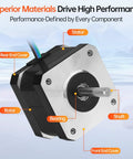 YEJMKJ NEMA 17 stepper motor, front view with silver front plate, black body, exposed shaft.