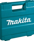Makita 75-piece metric drill and screw bit set case, teal plastic, front view