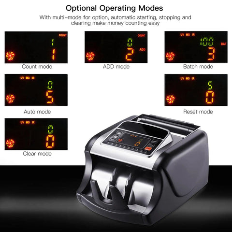 Fast Money Counter Machine With UV MG IR Counterfeit Detection, Handles Up To 1000 Notes Per Minute, LED Display Modes