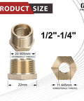 Brass 1/2 in NPT male to 1/4 in NPT female reducing pipe fitting, hex body, pack of 5, front view