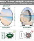 Elongated Toilet Seat Replacement for Bathroom Use dimensions guide, showing sizes 18.5 inches and 14.4 inches for fitting.