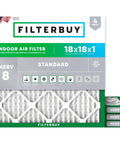 18x18x1 MERV 8 Electrostatic Pleated Air Filter 4 Pack For HVAC System Fits Furnace AC And Heat Pump Made In USA Allergy Dust Pollen Mold Defense For Cleaner Air At Home packaging